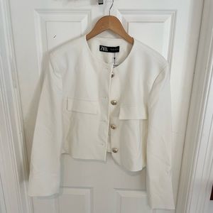 Zara white cropped blazer